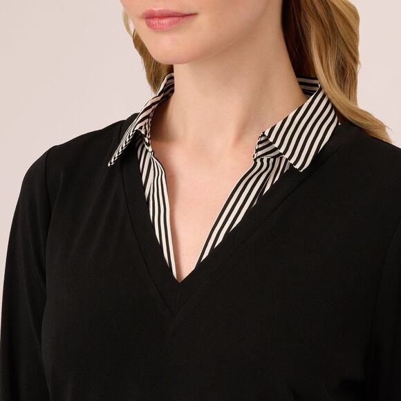 Adrianna Papell Three Quarter Sleeve Sweater Black Ivory Stripe Top NWT Size S - Picture 4 of 5